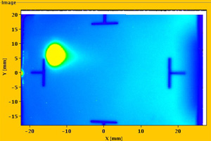 Particles in the LHC. The yellow spot shows a bunch of a few particles arriving at point 3 of the LHC ring